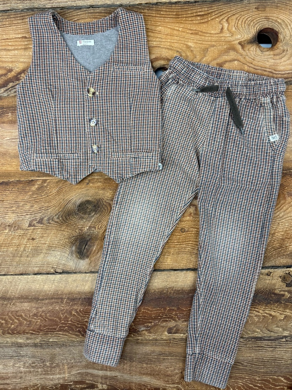 Noppies Brown Houndstooth Vest & Jogger Set